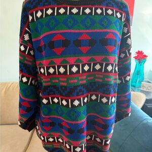 Vintage Multicolored 80s 90s Geometric Crewneck Sweater Womens L Large Vibrant